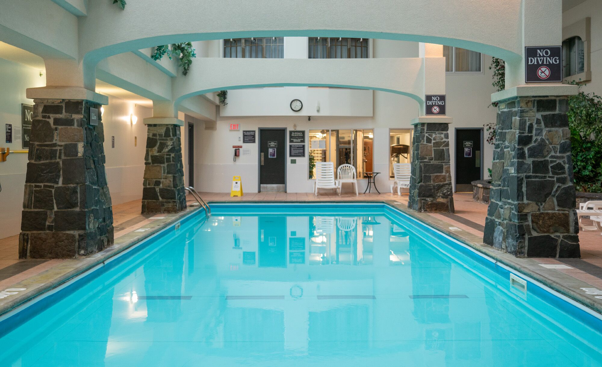 An indoor pool at the Rundlestone Lodge in Banff.