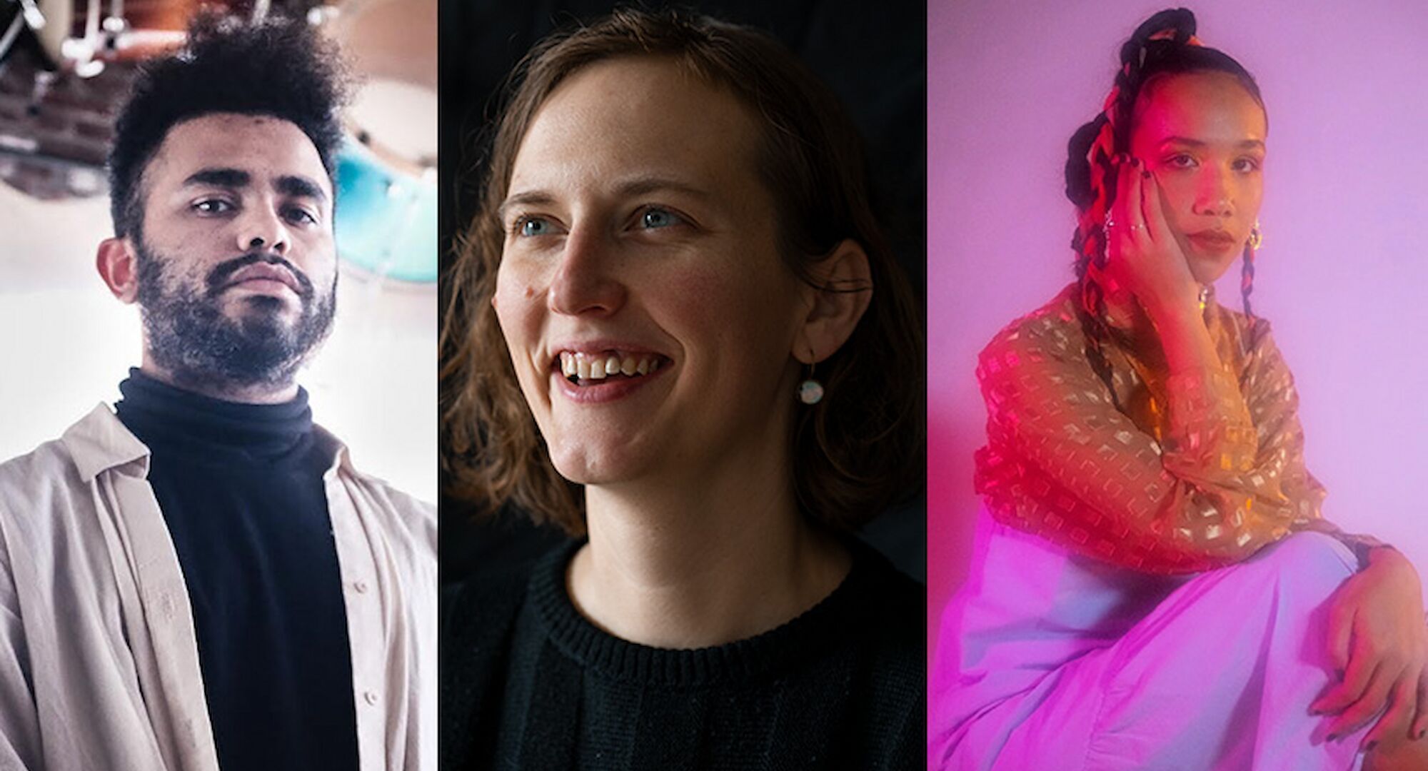 Nick Dunston, photo courtesy of the artist, Anna Webber, photo by TJ Huff, and Kalia Vandever, photo by Bao Ngo.