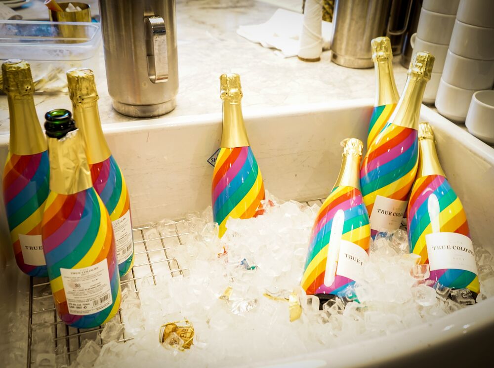 Pride wine bottles Vermillion Room Banff and Lake Louise.