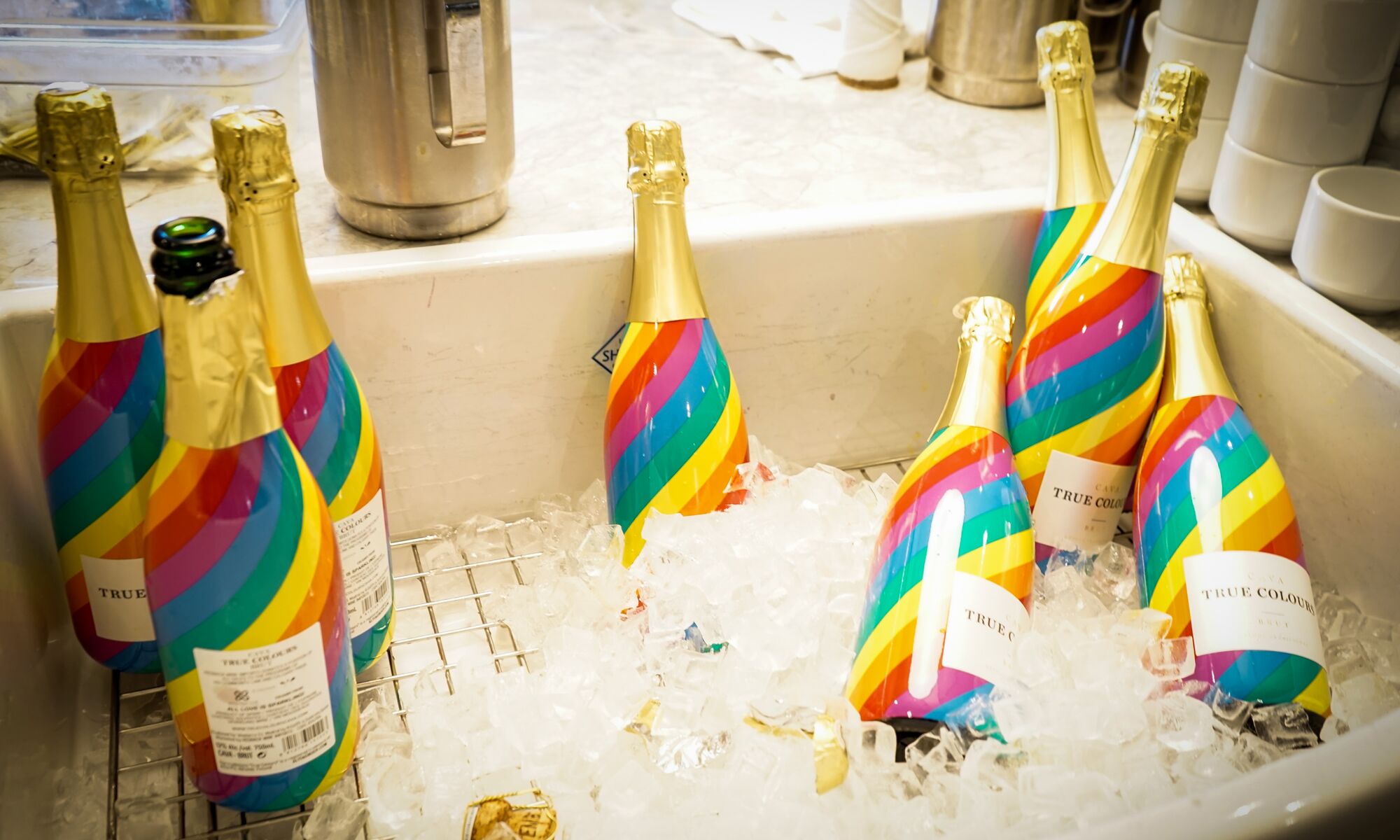 Pride wine bottles Vermillion Room Banff and Lake Louise.