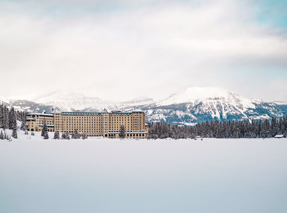 The Chateau Lake Louise in Banff National Park in winter.