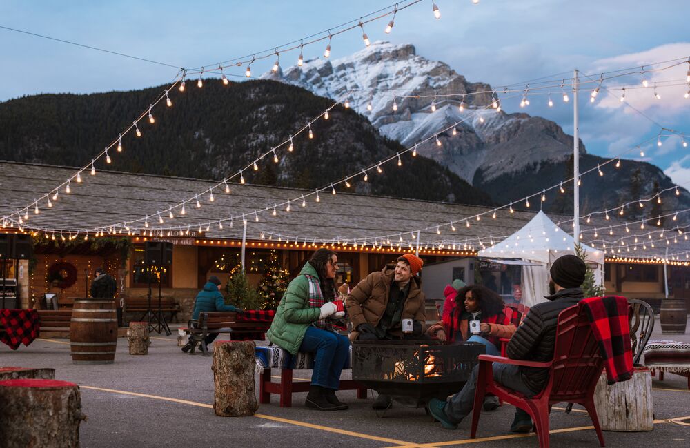 Group of friends enjoying the Banff Christmas Market