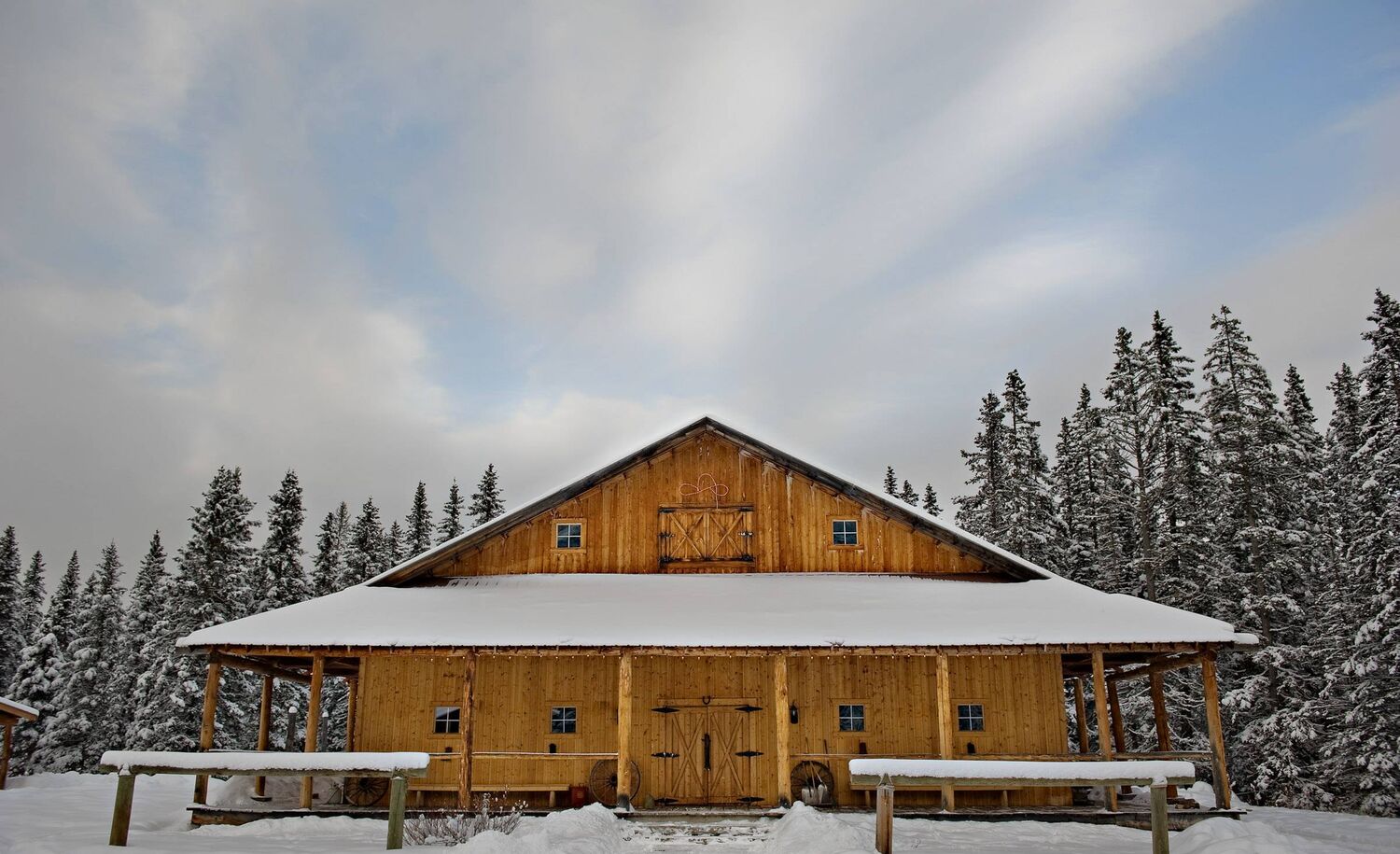 The outside of Brewster Dance Barn in Banff National Park.
