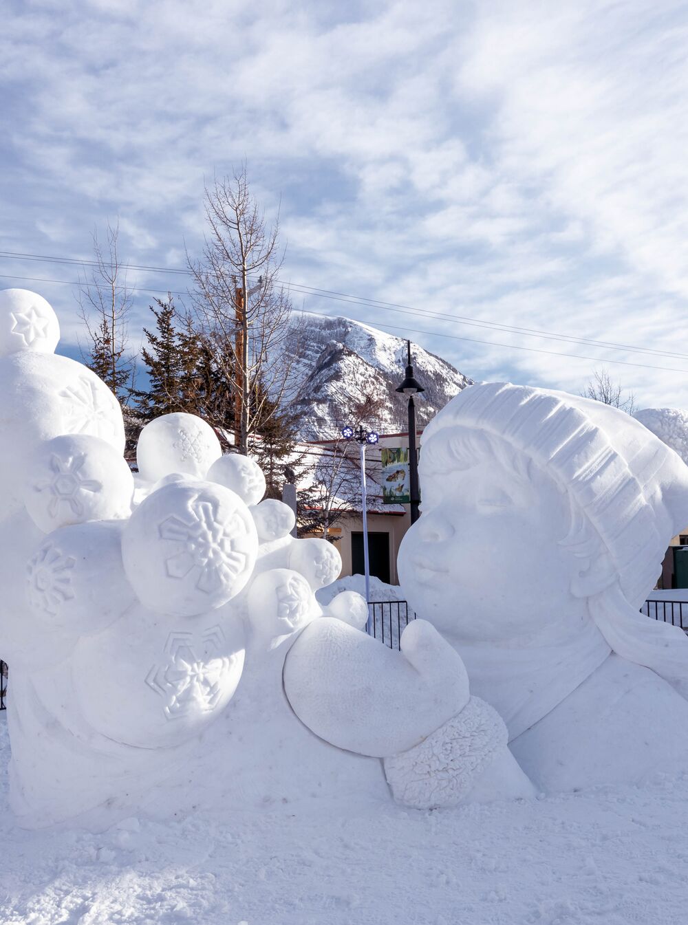 Snow sculpture located on Banff Avenue during SnowDays in Banff