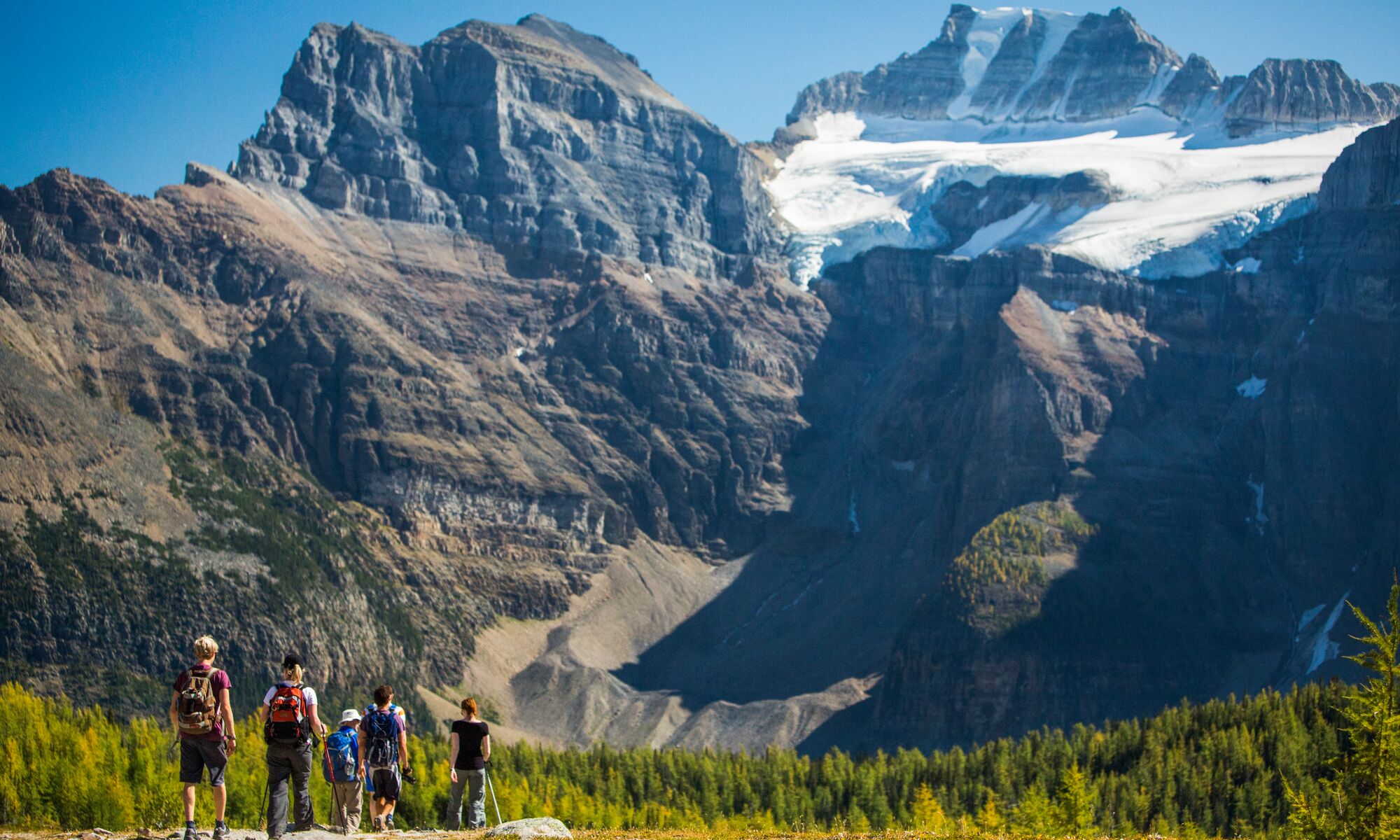 Hiking in Larch Valley in Banff National Park.