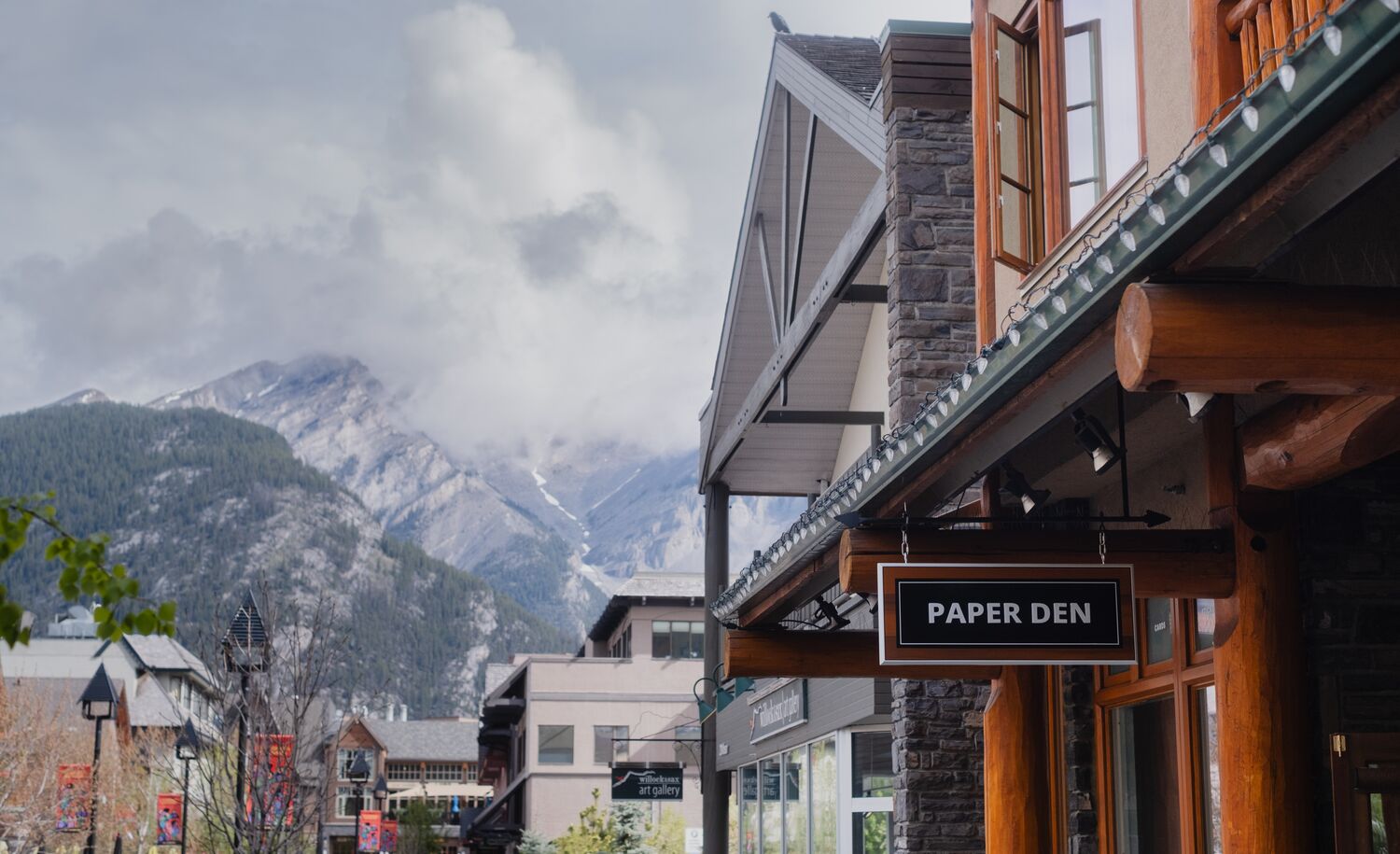 The outside of the Paper Den in Banff.