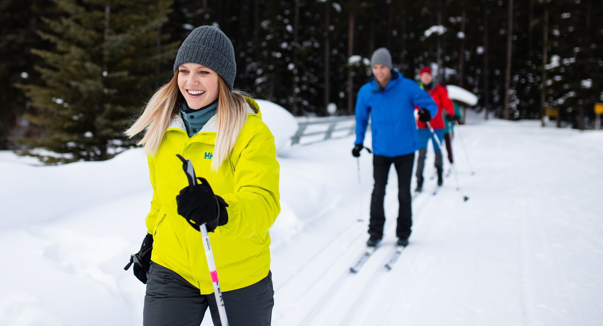 Group of people on a cross country ski tour in Banff National Park