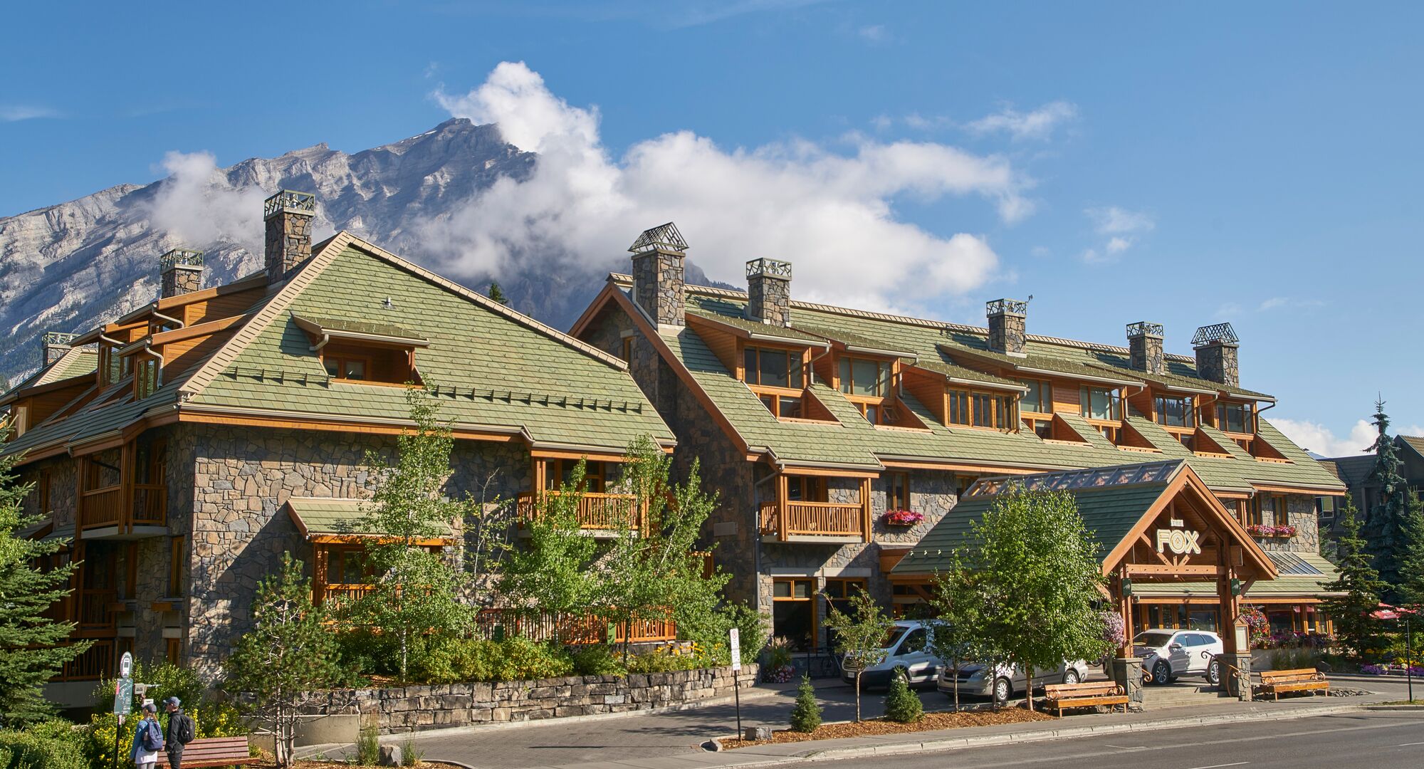 View of the Fox Hotel and Suites with Cascade Mountain in the background