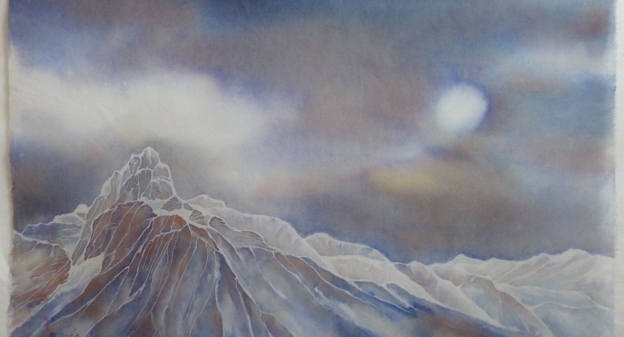 Yuriko Igarashi Kitamura, Moonlight Through Cloud (Cathedral Mountain, Lake O'Hara), 2009, mixed media (dye & watercolour) / sekishu 30 gm rice paper, 25 x 38 inches (63.5 x 97 cm)