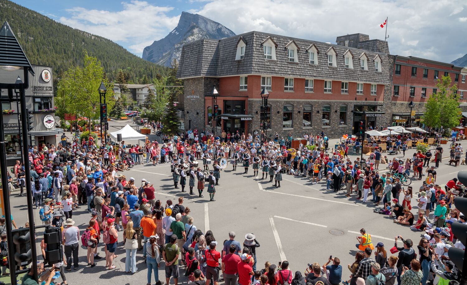 Musicians on Banff Ave during Canada Day in Banff National Park.