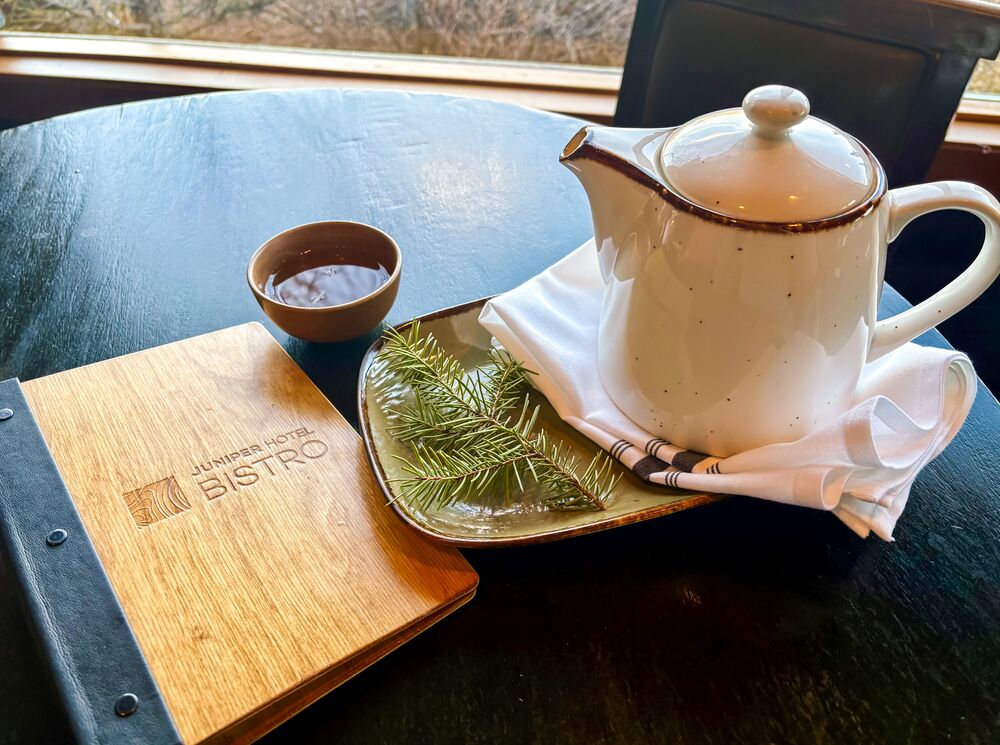 Douglas Fir Tea at Juniper Bistro in Banff National Park.