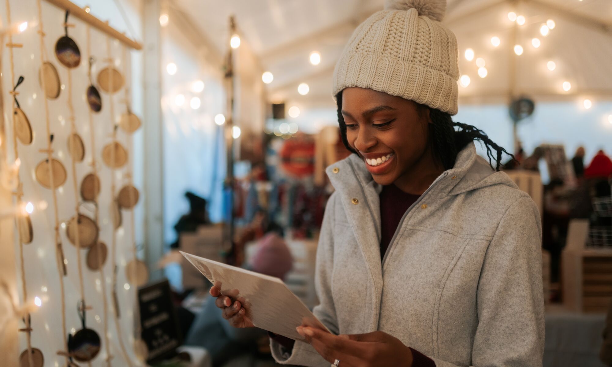 A woman shops at the Banff Christmas Market in Banff National Park.