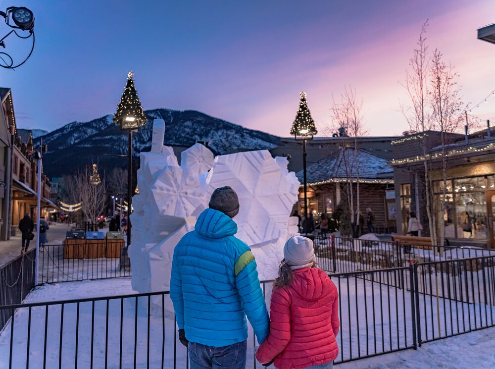 Giant Snow Sculptures on Bear Street during SnowDays Festival.