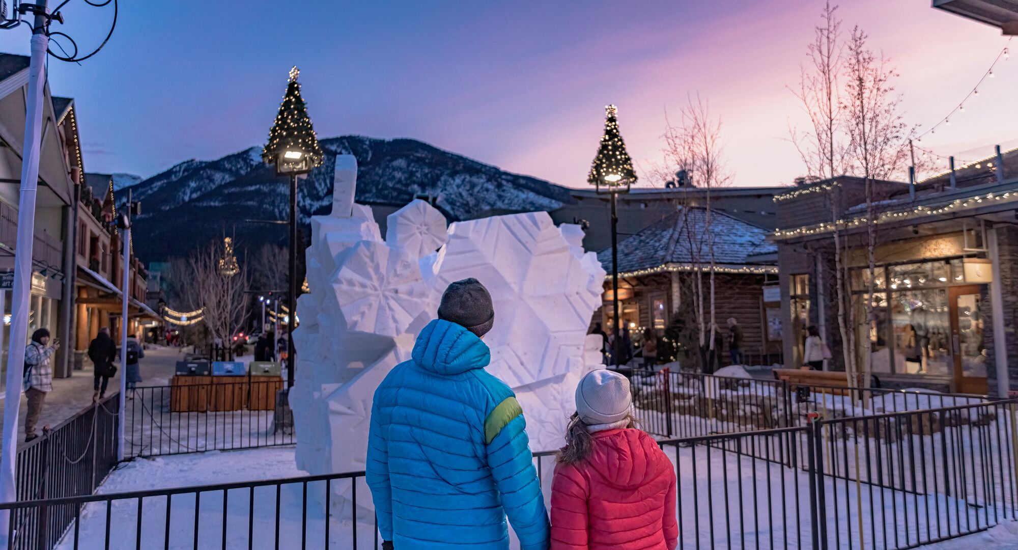 Giant Snow Sculptures on Bear Street during SnowDays Festival.