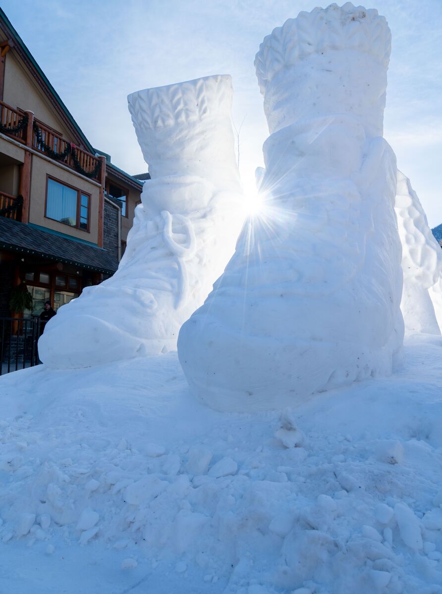 A snow sculpture on Bear Street during SnowDays in Banff.