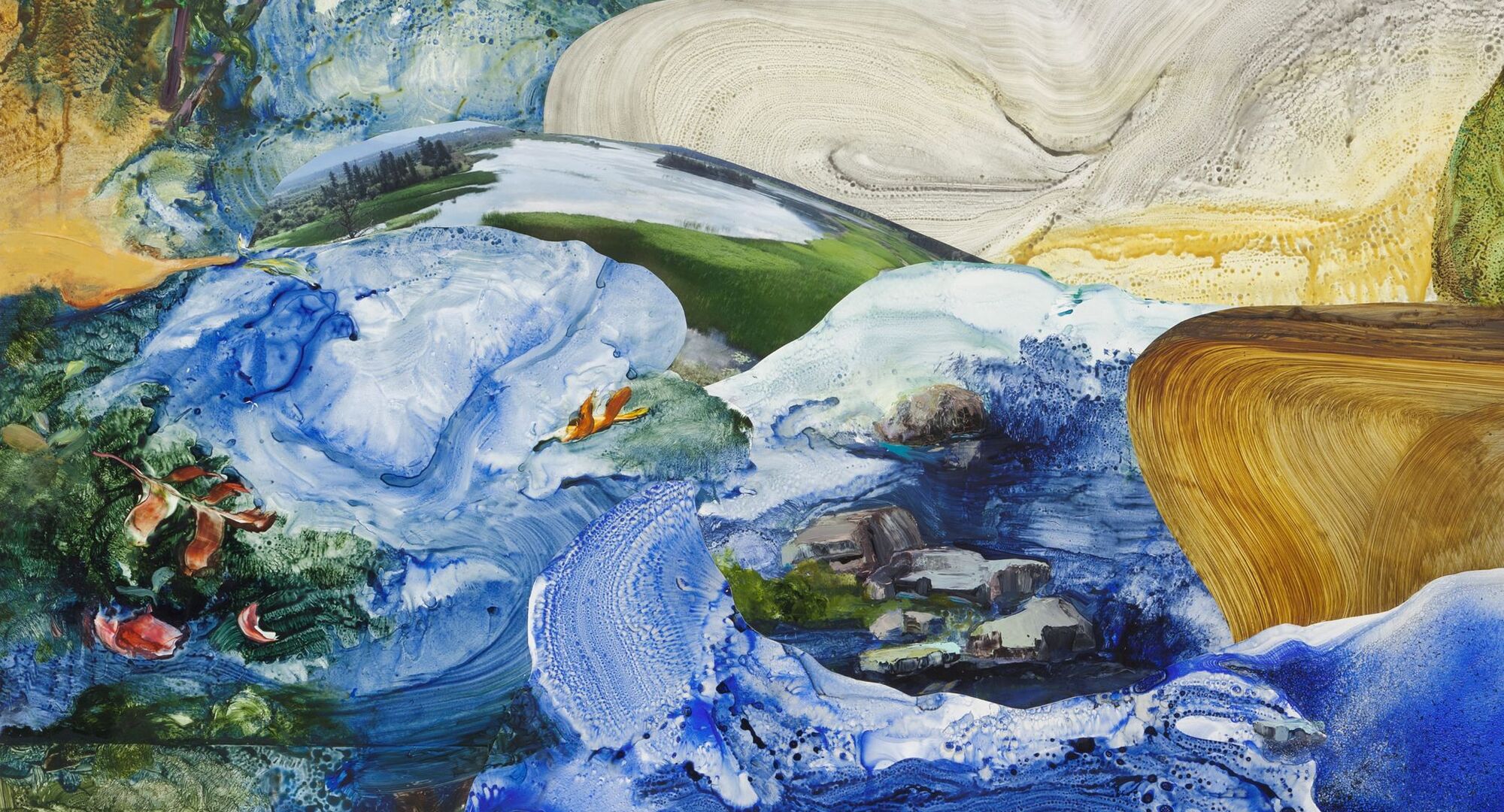 Ilana Manolson, Time: In The Mountains, collage and acrylic on yupo mounted on wood panel, 73 x 59.5 inches (185.5 x 151 cm).