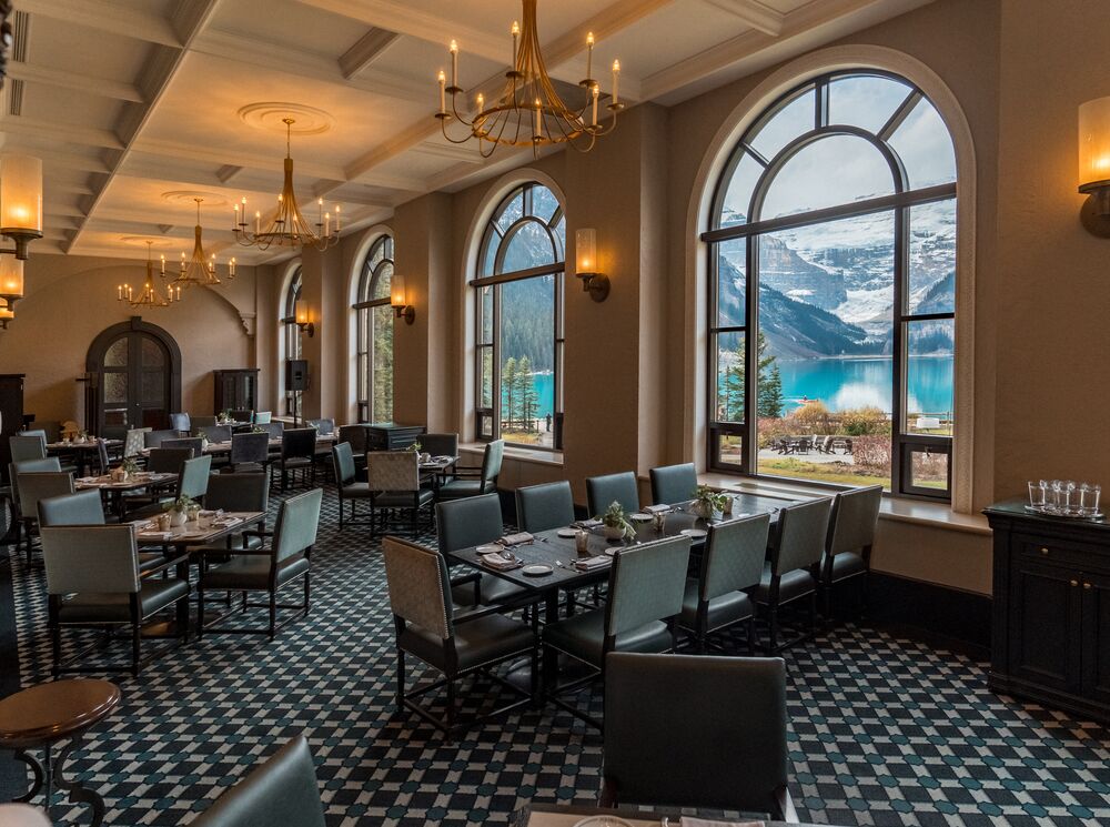 View of the dining area where the Fairmont Chateau Lake Louise afternoon tea is held