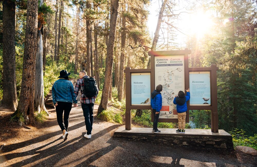 Family exploring Johnston Canyon during the summer and spring months