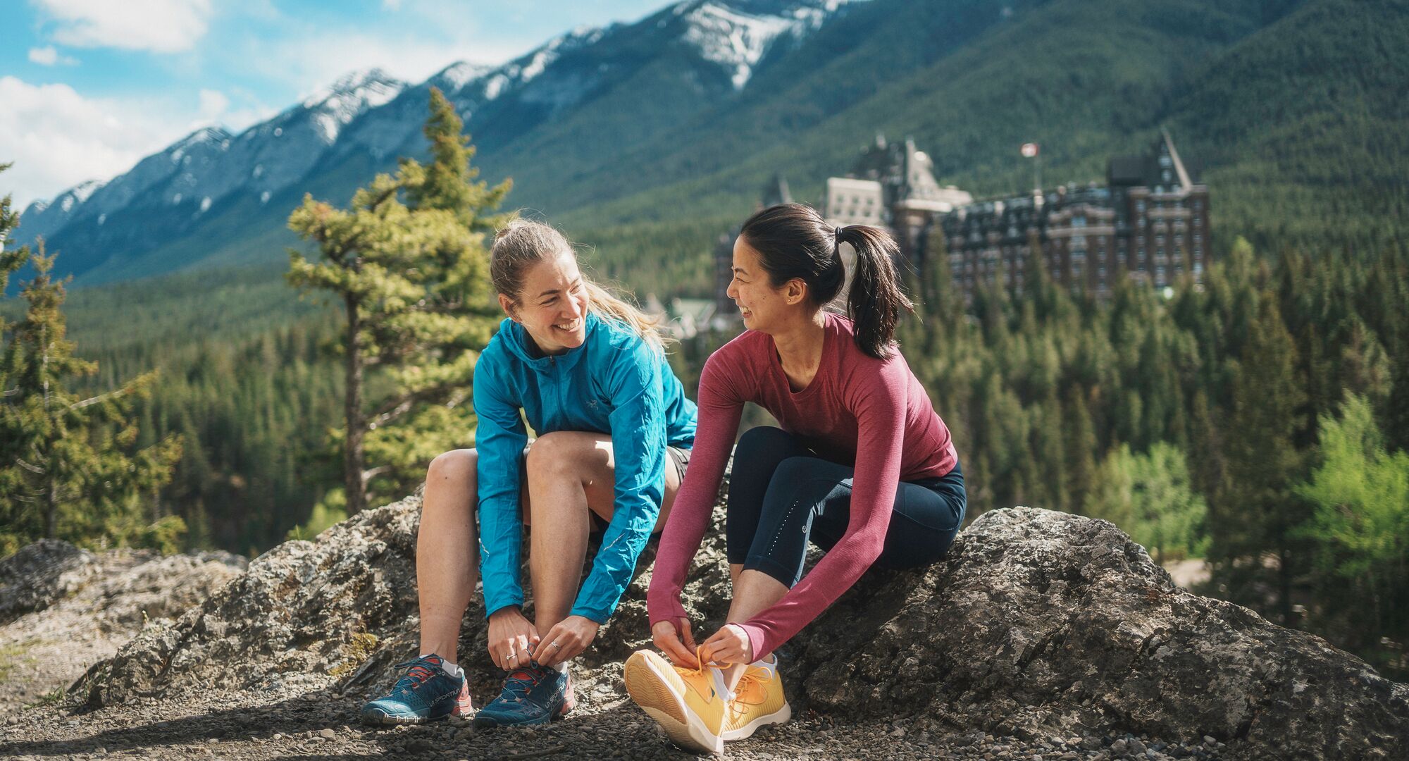 Two people on a guided trail running tours in Banff National Park