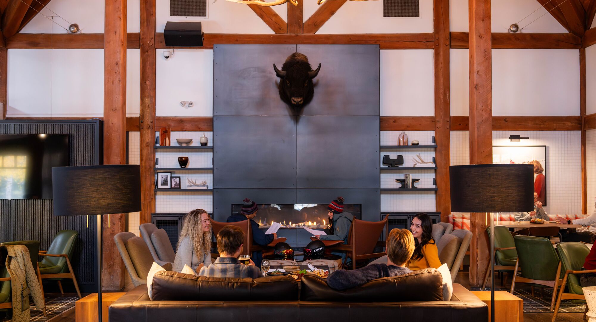 The Lounge at The Prow with a roaring fire