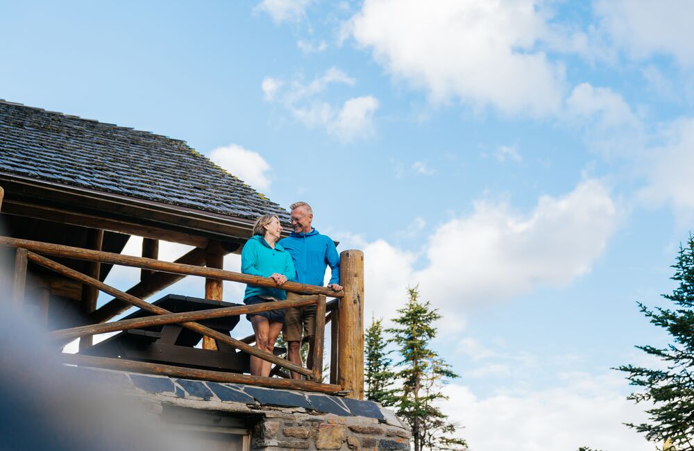 A couple at the Lake Agnes Tea House in Lake Louise in Banff National Park