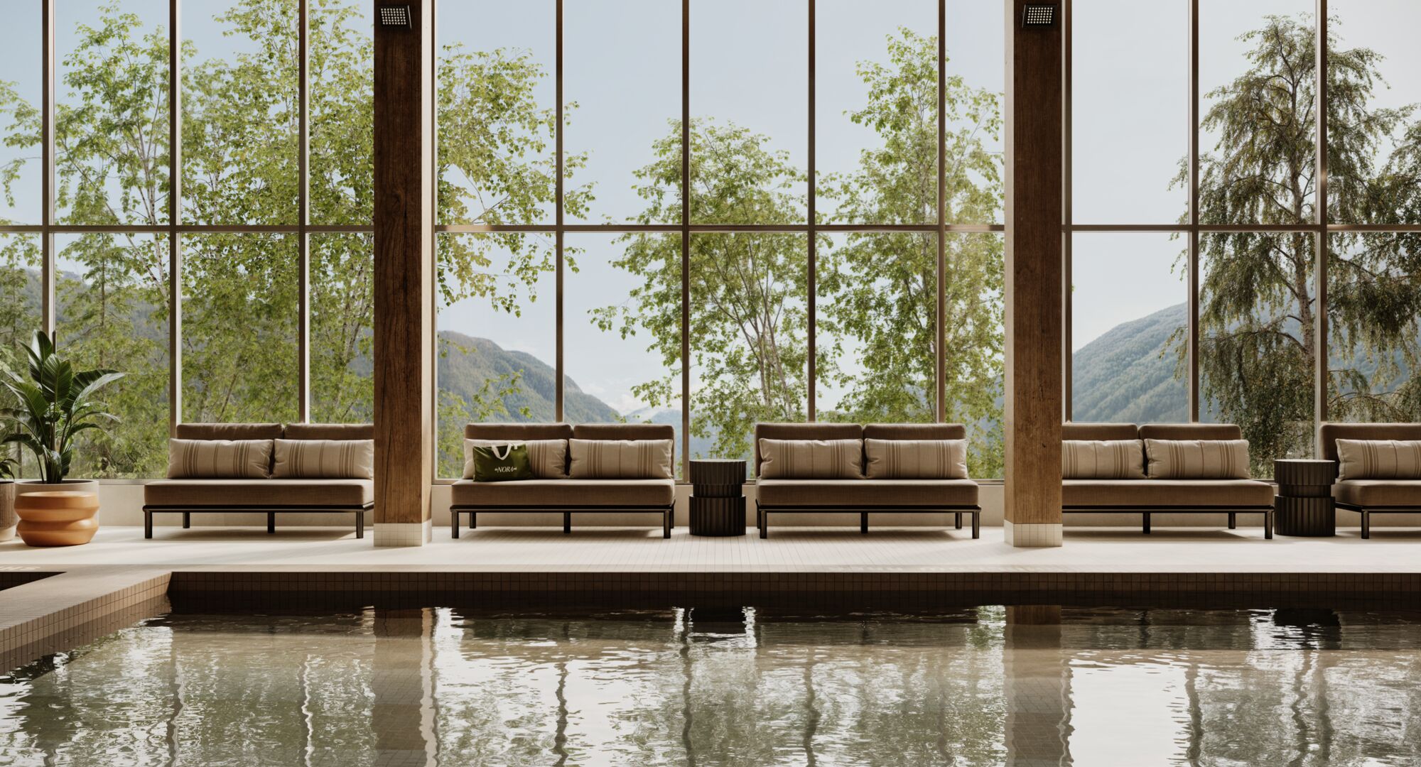 View of the Nora Pool at the Kenrick Hotel in Banff