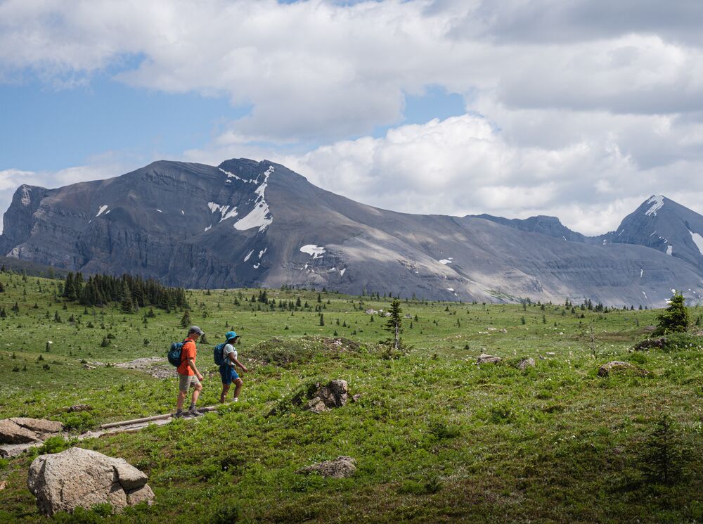 Two hikers at Sunshine Meadows near Banff National Park.