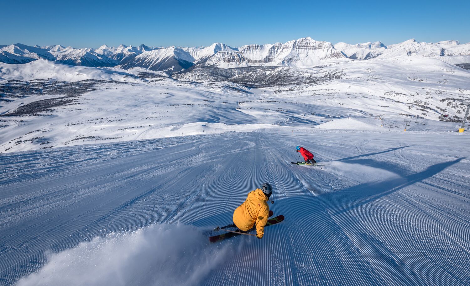 Skiing at Banff Sunshine Village on a bluebird day