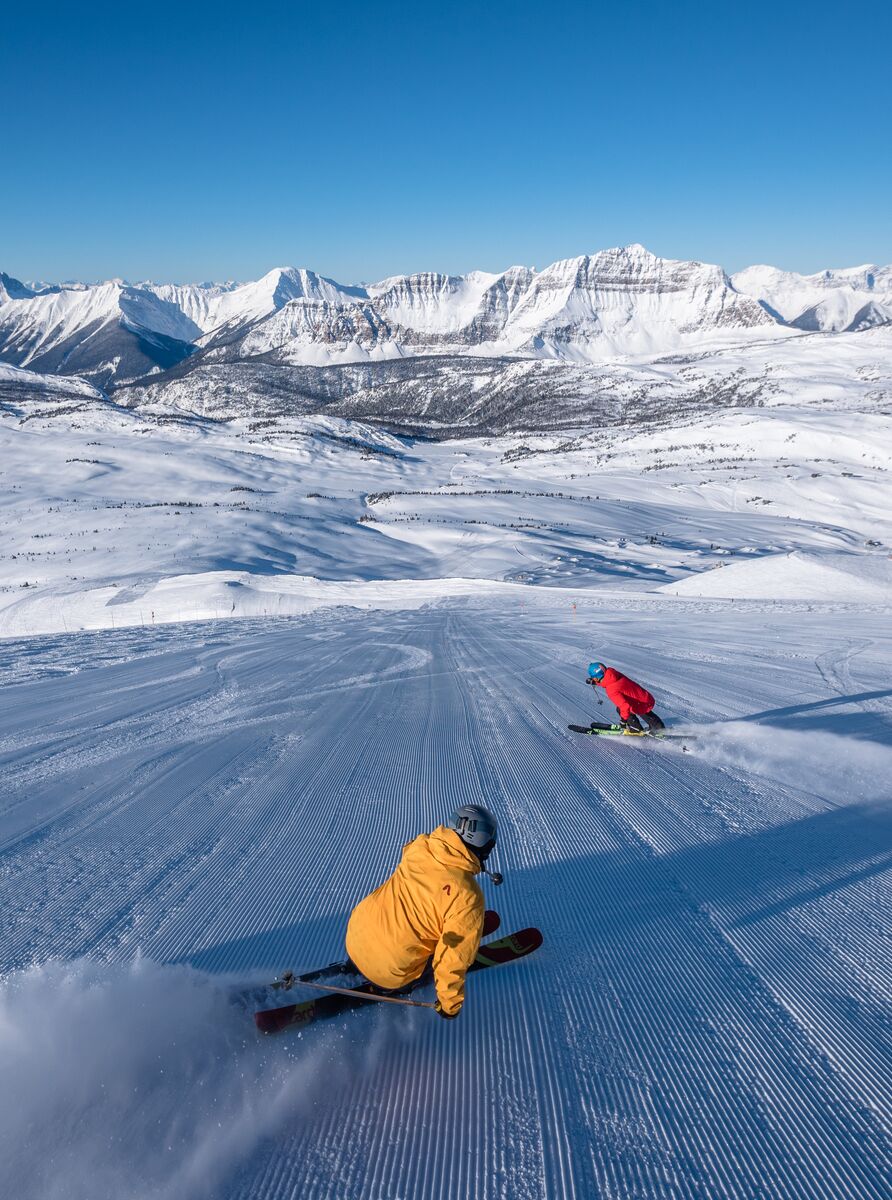 Skiing at Banff Sunshine Village on a bluebird day