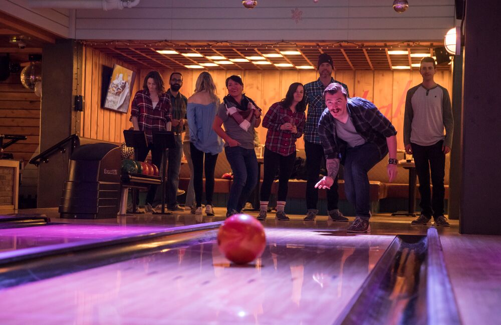Group of friends bowling at High Rollers in Banff town