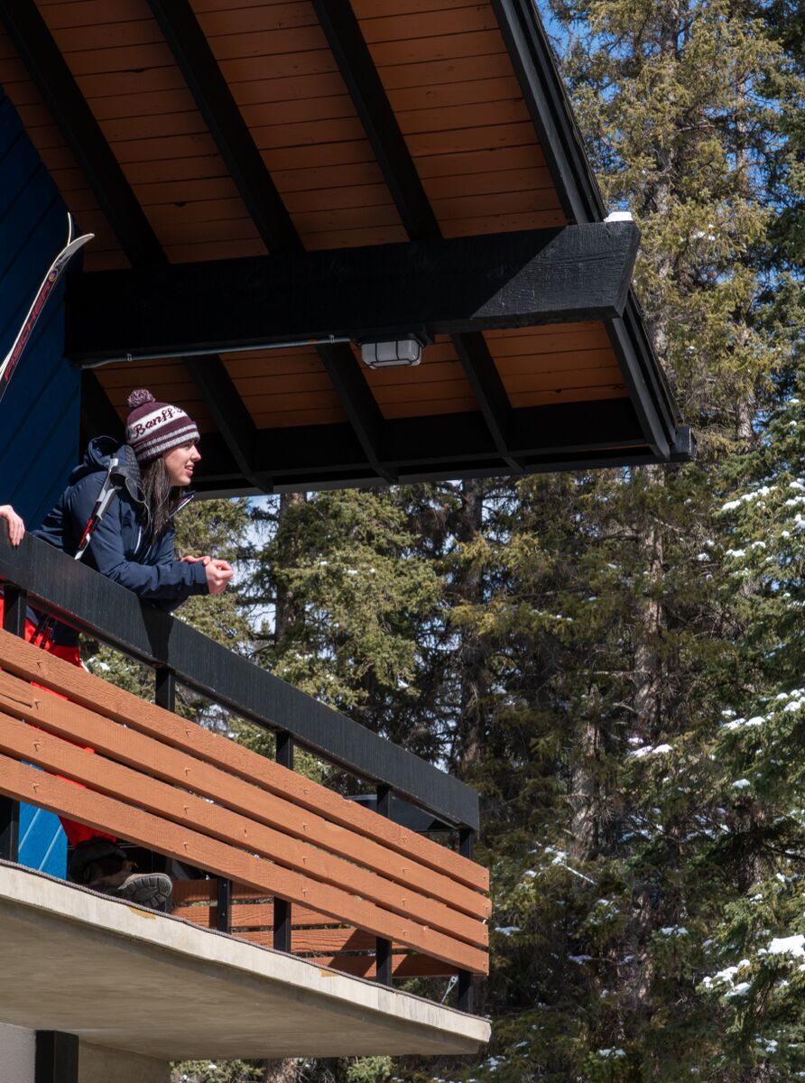 Looking from the balcony at The Dorothy Motel on Banff Avenue in Banff National Park