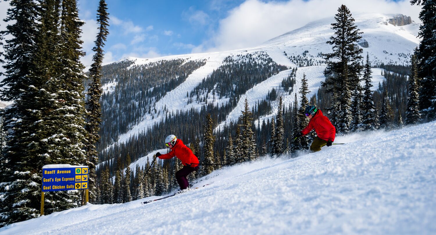 Two skiers at Mount Norquay