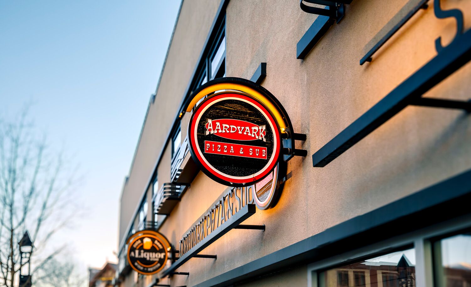 Aardvark Pizza & Subs sign in Banff on Caribou Street.
