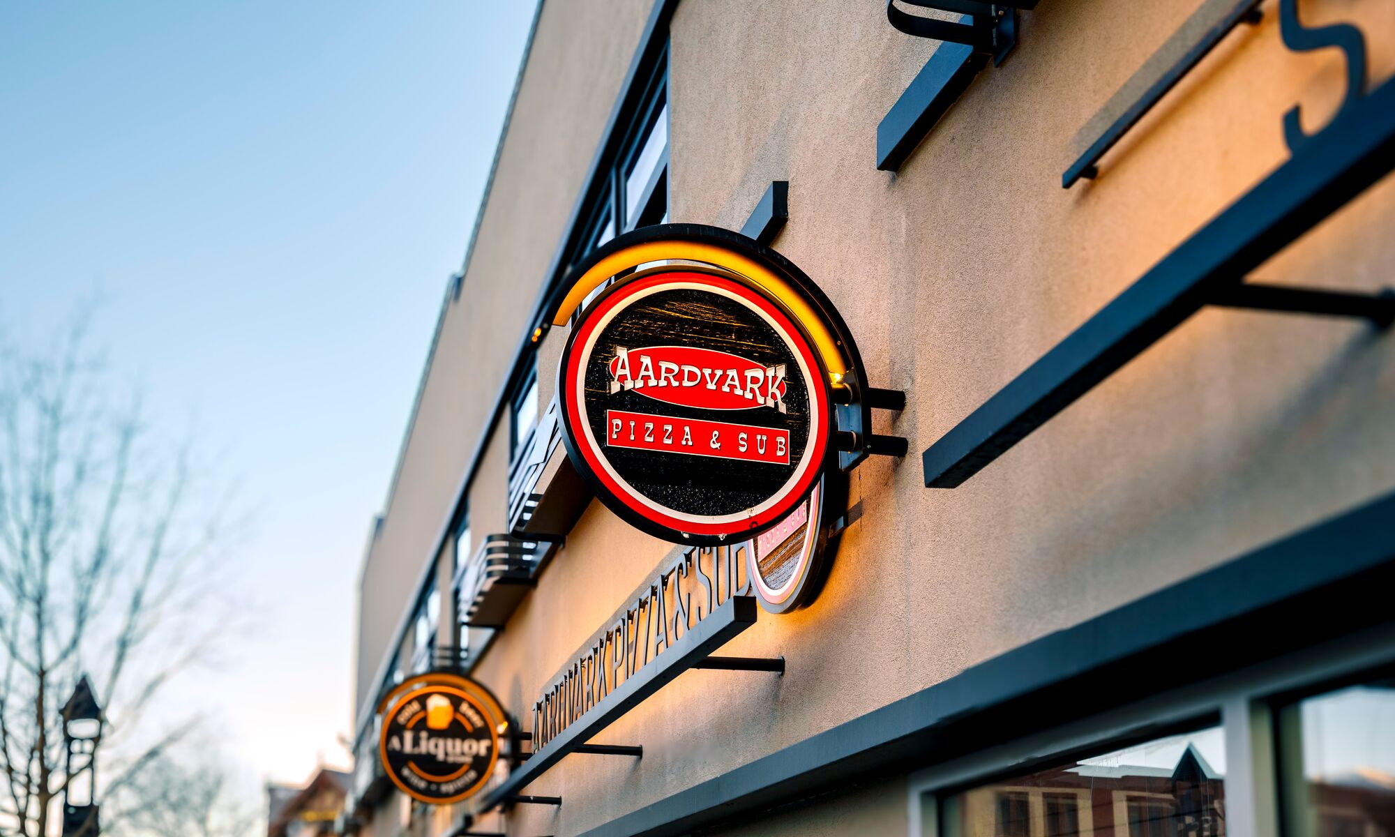 Aardvark Pizza & Subs sign in Banff on Caribou Street.
