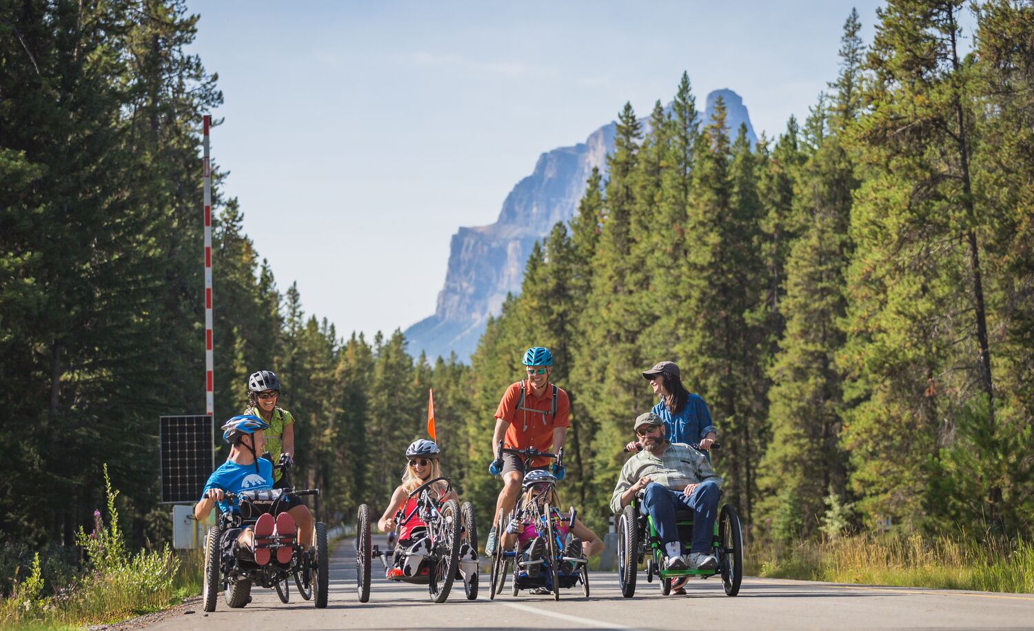 Cyclists on the Bow Valley Parkway in Banff National Park.