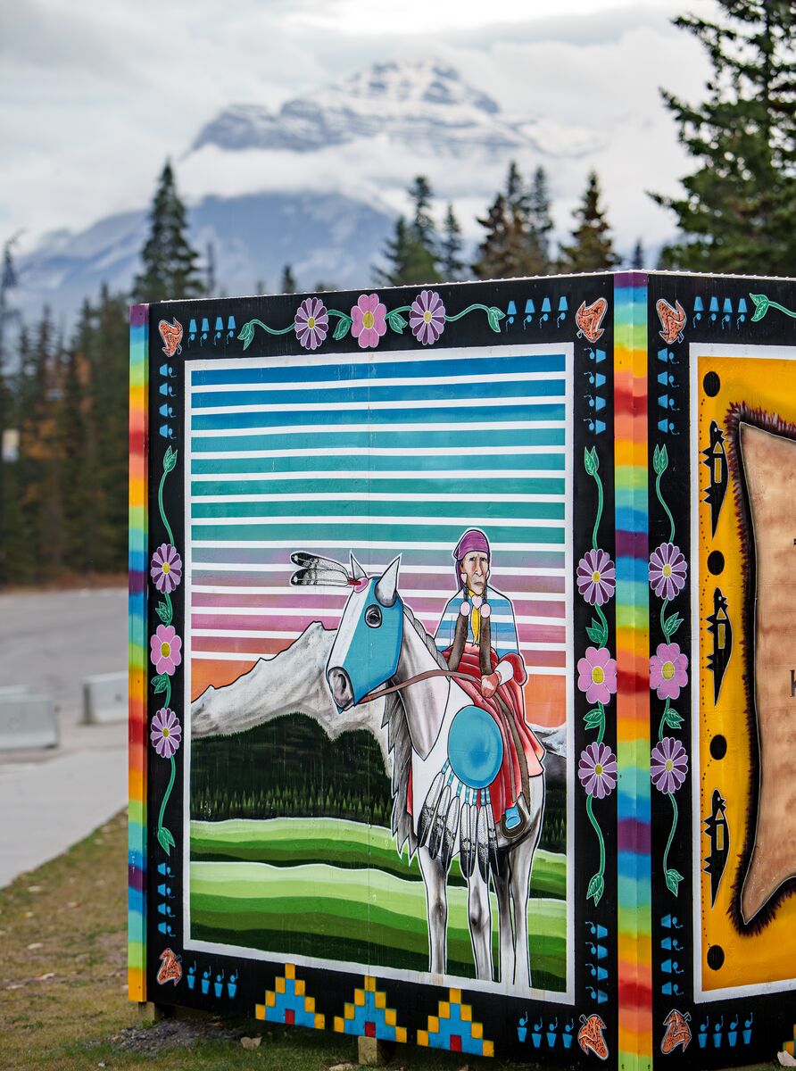An Indigenous art mural at the Cave and Basin.