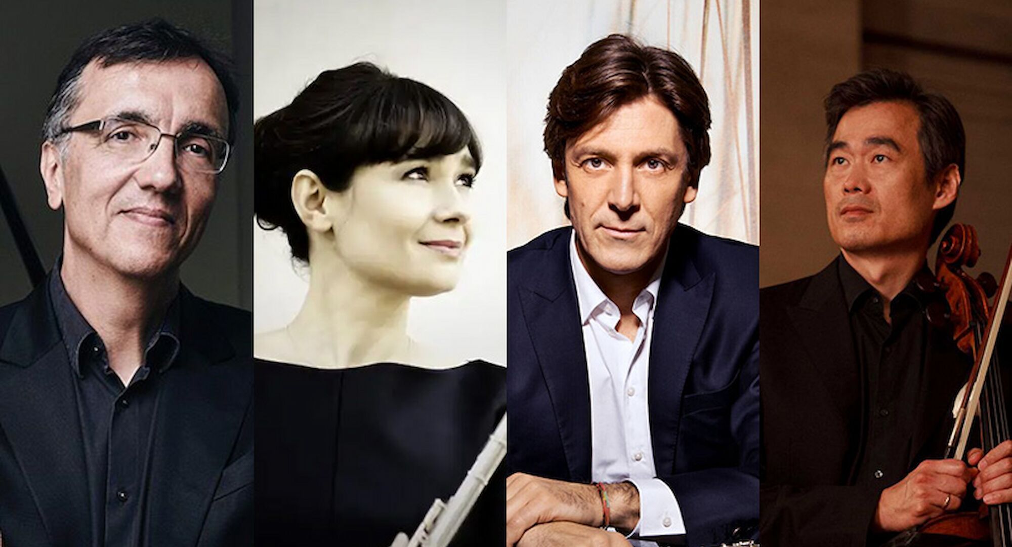 Left to Right: Éric Le Sage, photo by Nicolas Guerin. Magali Mosnier, photo courtesy of the artist. Paul Meyer, photo by Edith Held Vandoren. Sung-Won Yang, photo courtesy of the artist.