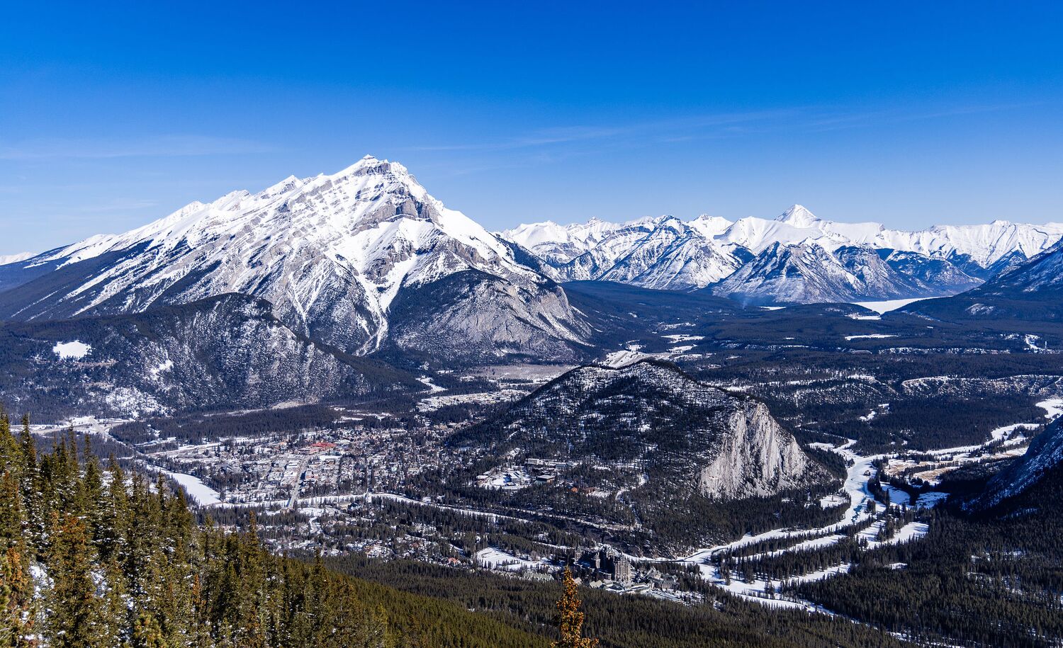 The view from the top of the Banff Gondola in Banff National Park.