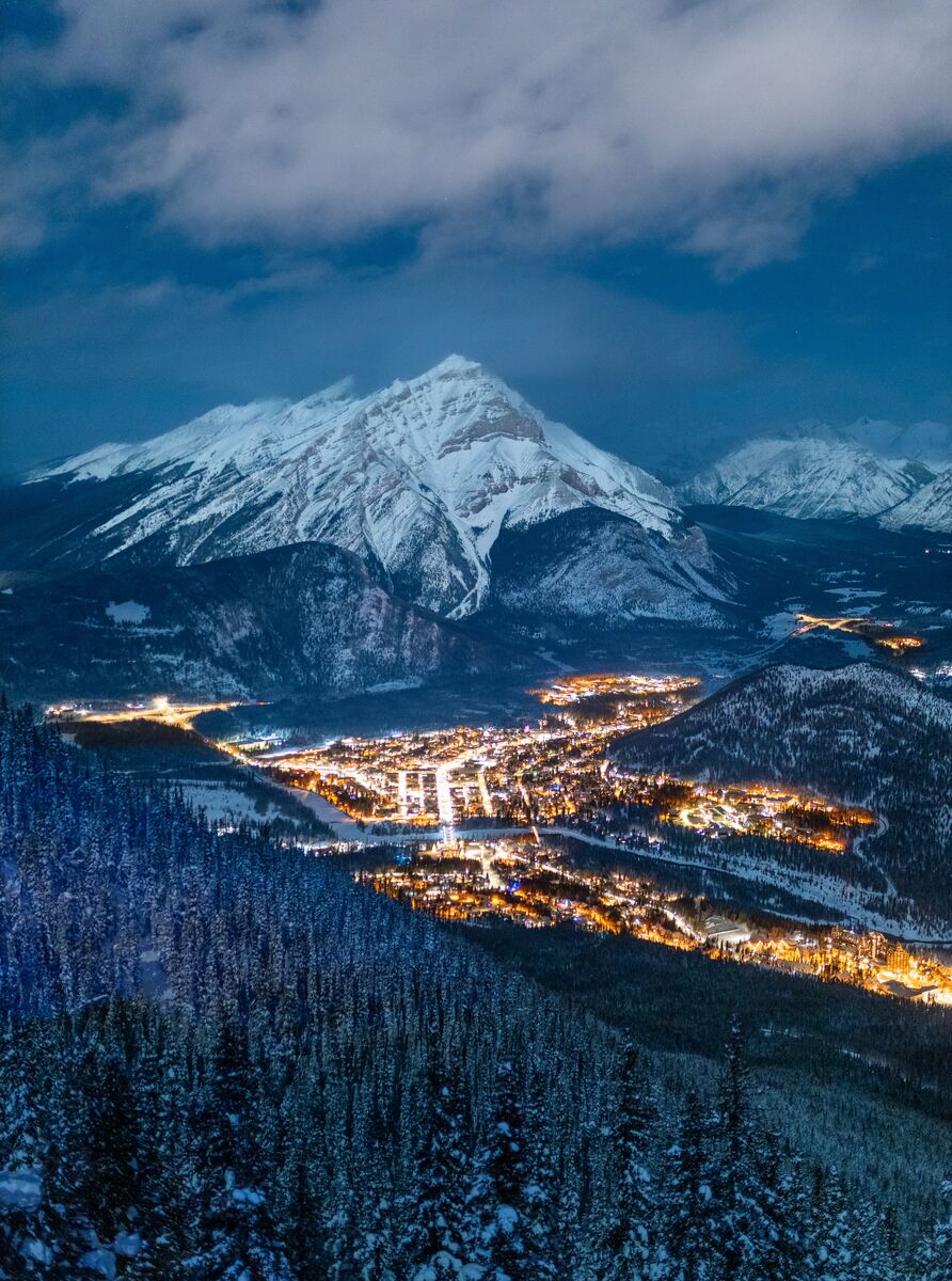The town of Banff as seen from above at Sulphur Mountain.