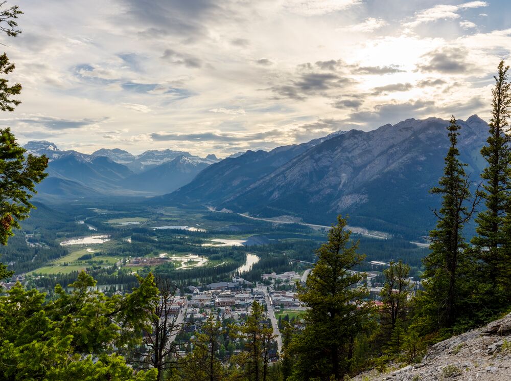 The Banff Townsite as seen from the top of Tunnel Mountain in Banff National Park.