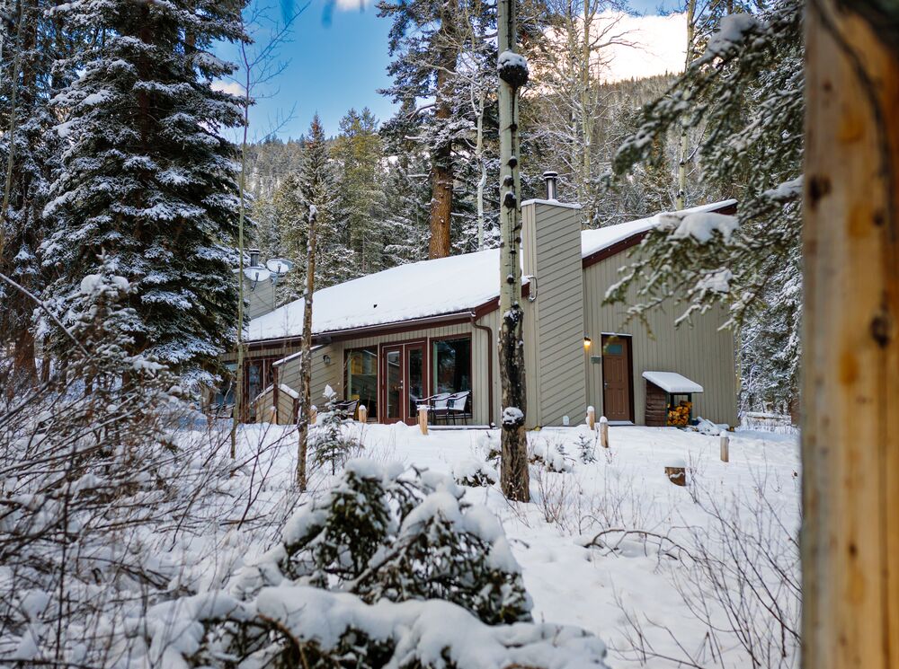 The woodland cabins at the Juniper Hotel in Banff National Park.