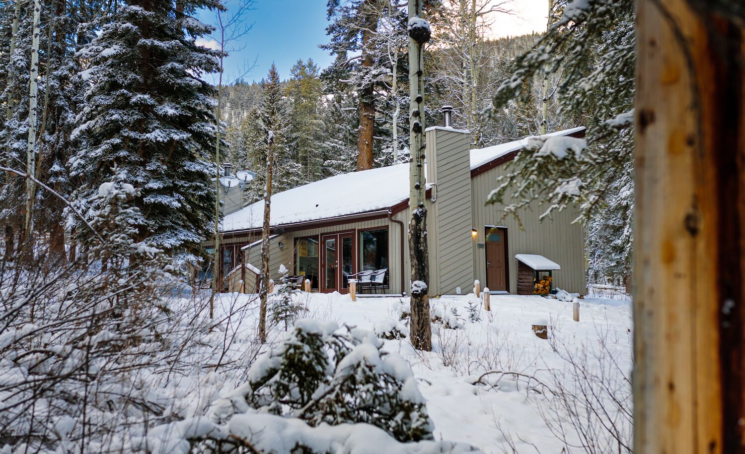 The woodland cabins at the Juniper Hotel in Banff National Park.