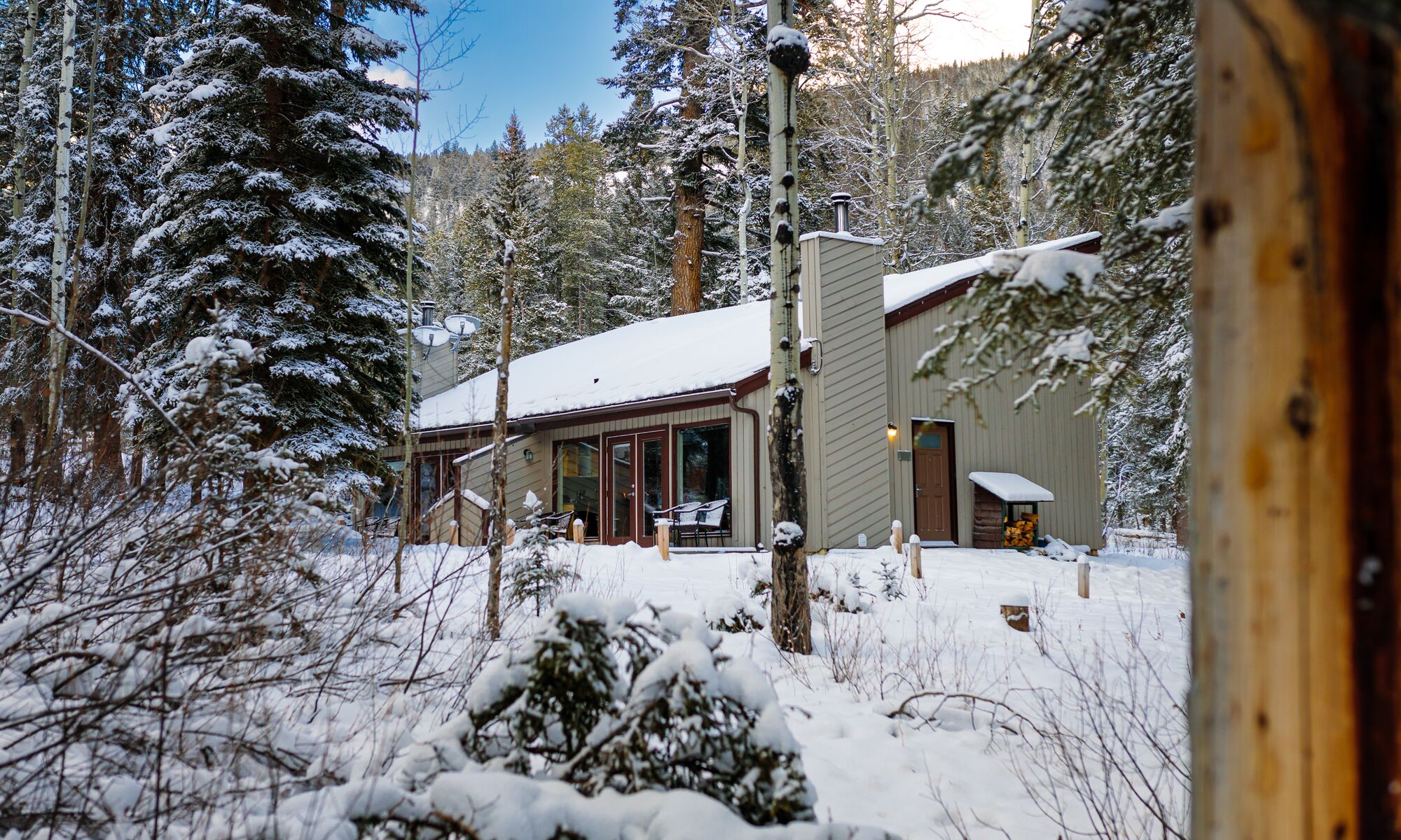The woodland cabins at the Juniper Hotel in Banff National Park.