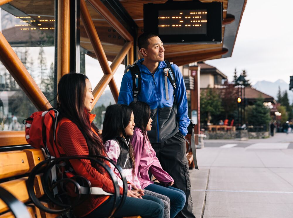 The passengers are waiting for a shuttle in Banff National Park.