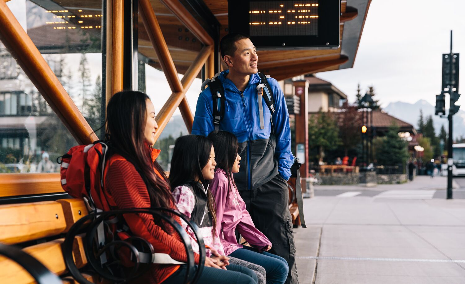 The passengers are waiting for a shuttle in Banff National Park.