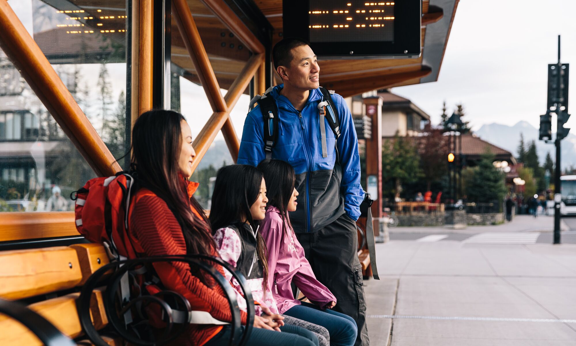 The passengers are waiting for a shuttle in Banff National Park.
